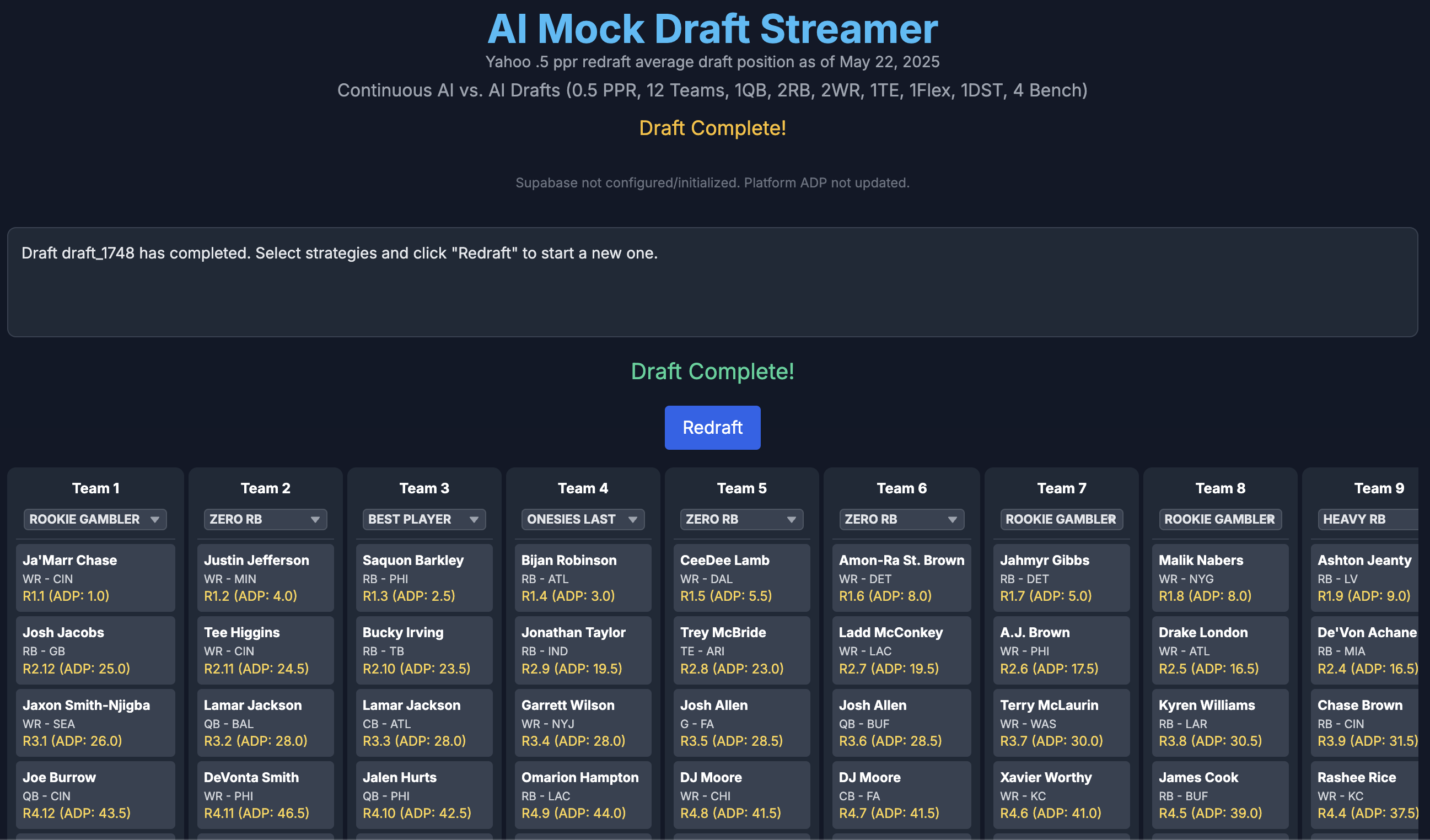 AI-powered Mock Draft Experience